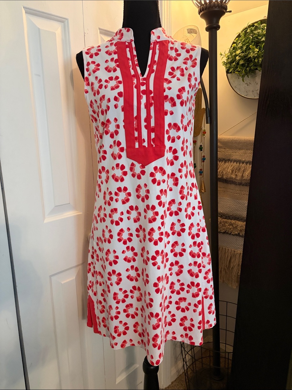 Duffield Lane White Mini Dress with Red Floral Print
